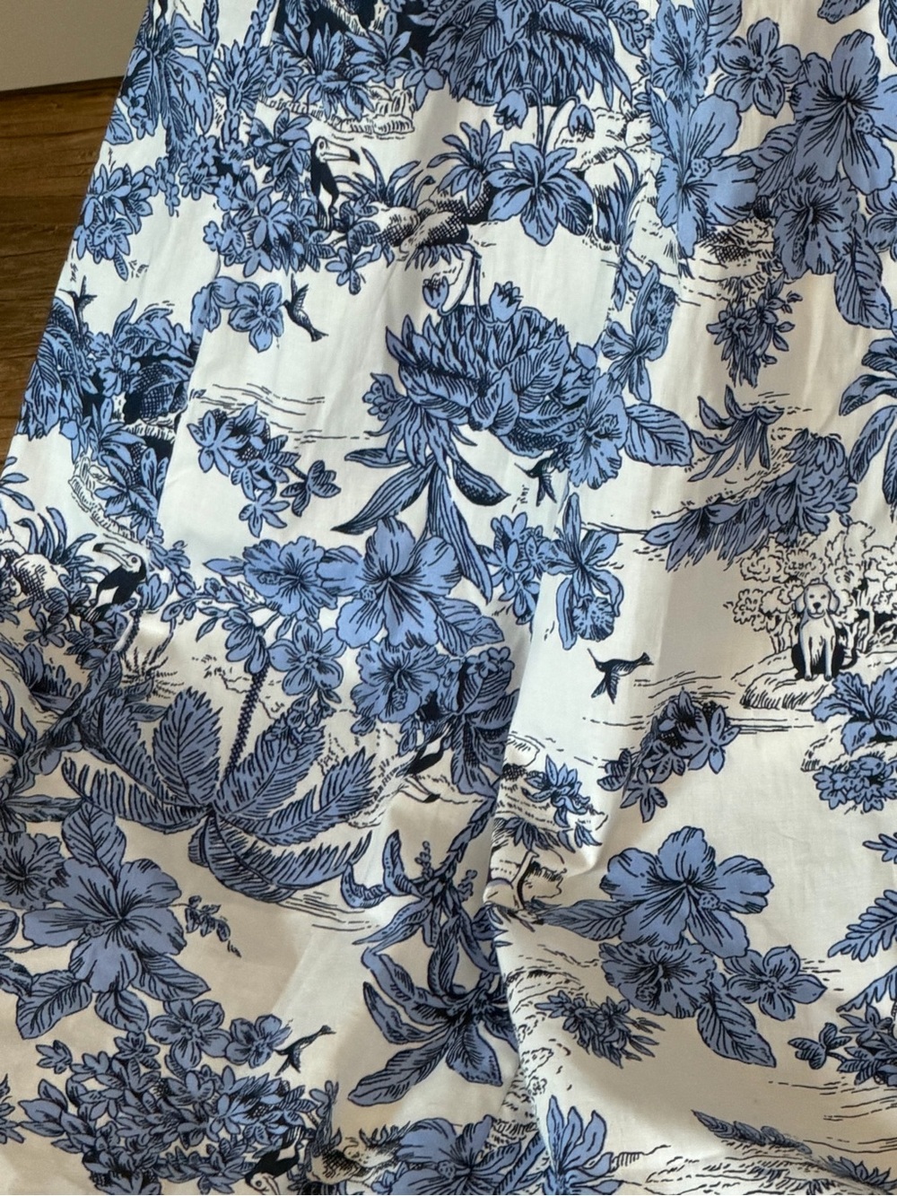 Joie Blue & White Tropical Toile Palm Fit & Flare Dress - 4 - Picture 7 of 12